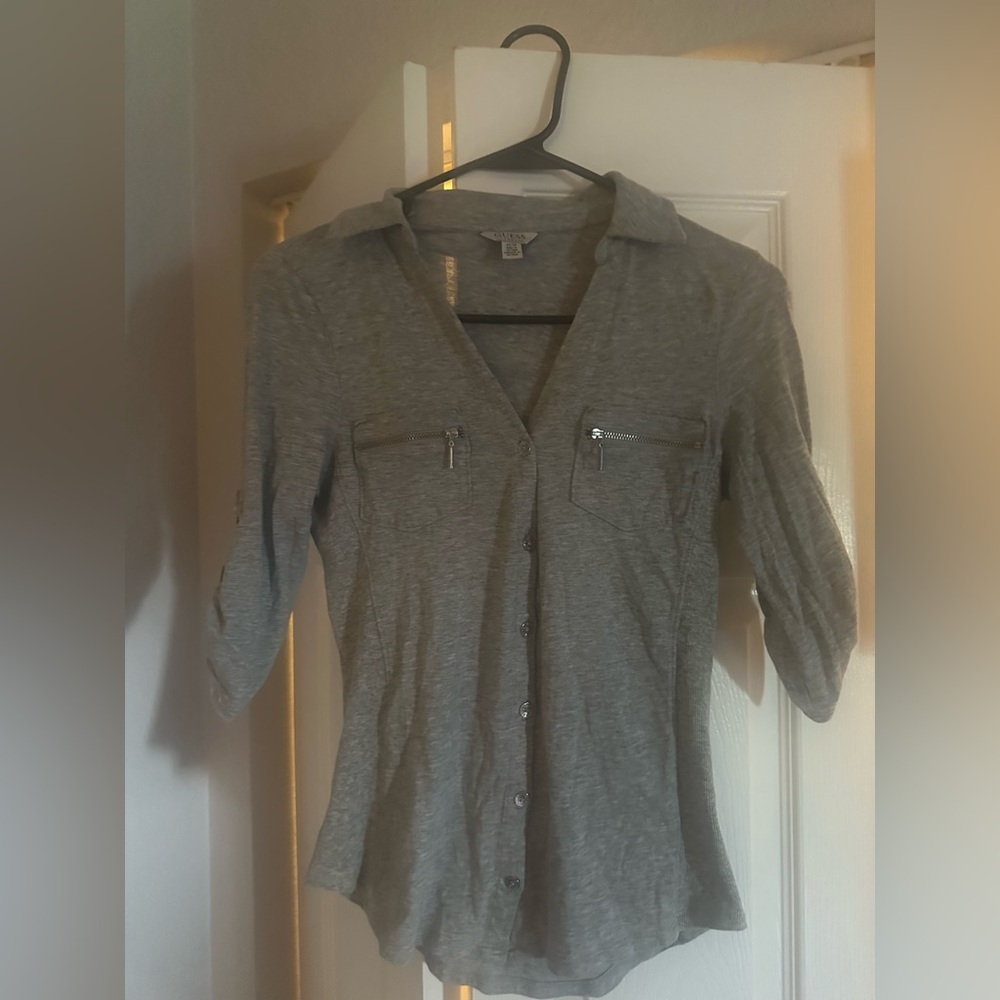 Guess Light Gray Button Down Shirt